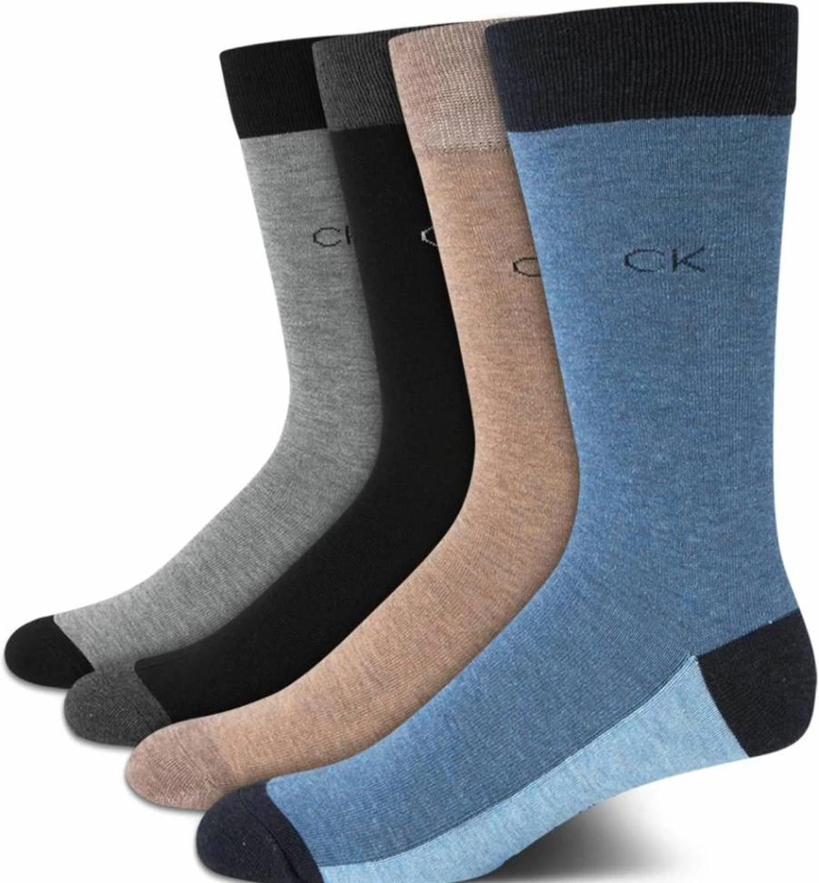 Calvin Klein Men's Cotton Blend Dress Socks 4-Pack - Solid & Patterned Crew Socks for Casual & Formal Wear