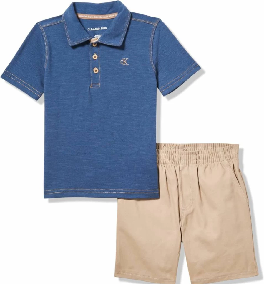 Calvin Klein Boys' 2-Piece Polo and Shorts Set | Classic Cotton Outfit for Kids