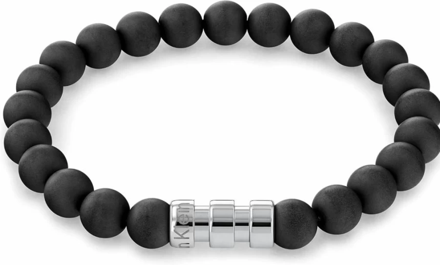 Calvin Klein Men's Stainless Steel Beaded Bracelet with Sculpted Bar Design - Fashion Jewelry Gift for Him