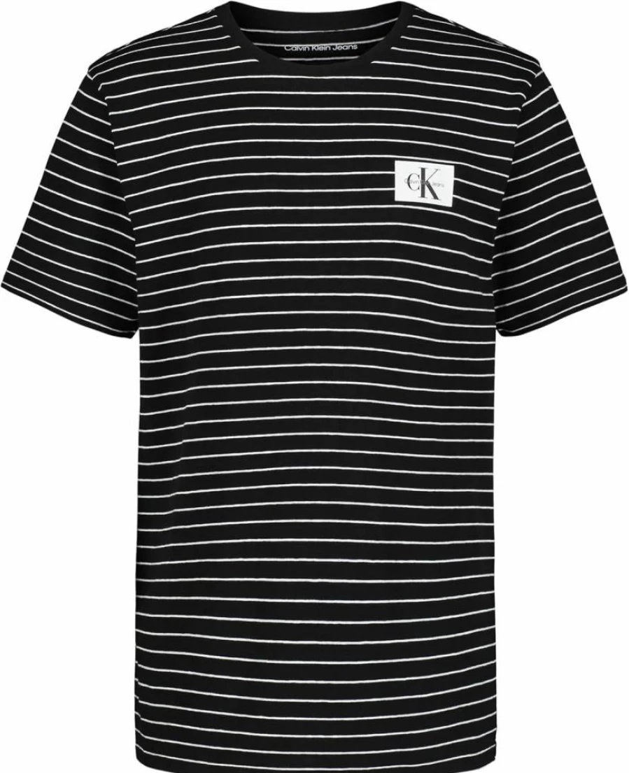 Calvin Klein Boys' Striped Short Sleeve T-Shirt - Soft Cotton Relaxed Fit Crew Neck Tee for Kids