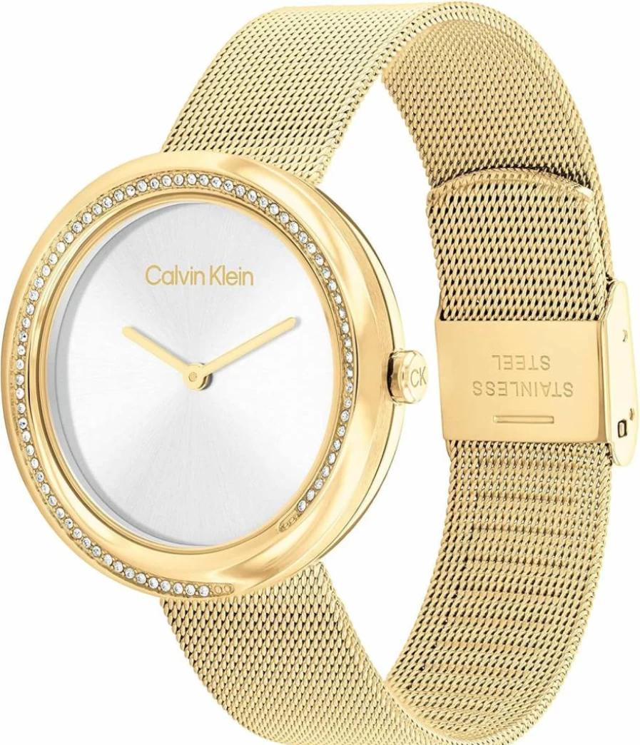 Calvin Klein Women's Minimalist 34mm Twisted Bezel Quartz Watch - Stainless Steel Bracelet, 30m Water Resistant - Elegant Fashion Timepiece Gift for Her