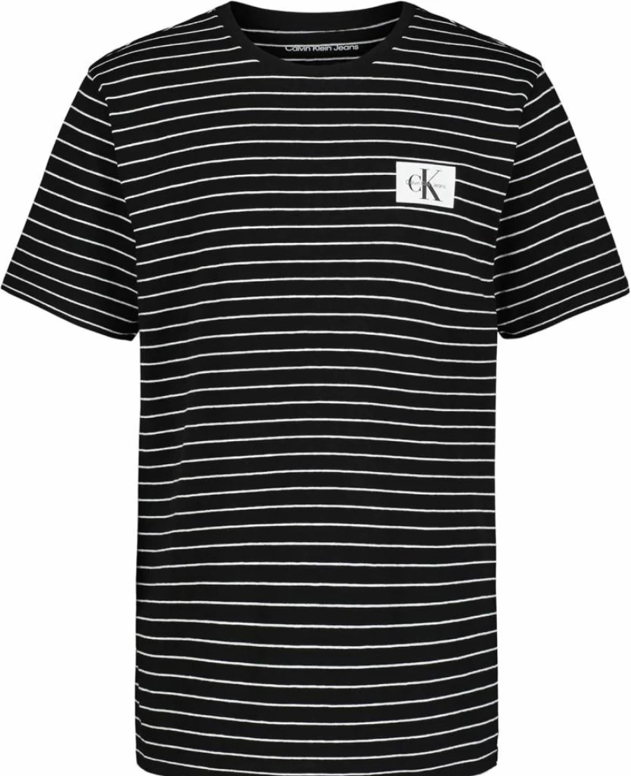 Calvin Klein Boys' Striped Short Sleeve T-Shirt - Soft, Comfortable, Relaxed Fit Crew Neck Tee for Kids