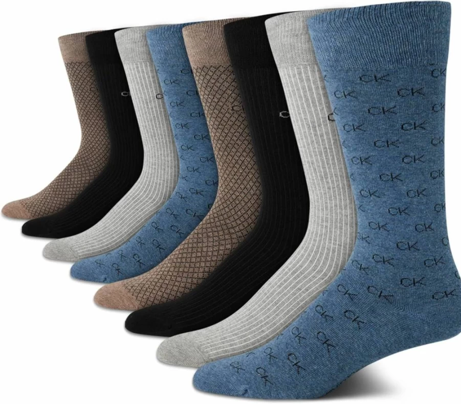 Calvin Klein Men's 8-Pack Cotton Blend Crew Dress Socks - Breathable Work & Casual Socks for Men (Sizes 7-12)