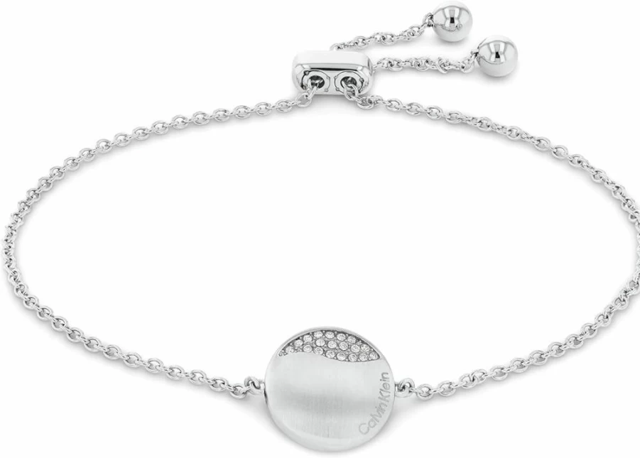 Calvin Klein Adjustable Crystal Bracelet for Women - Minimalist Circular Chain Design