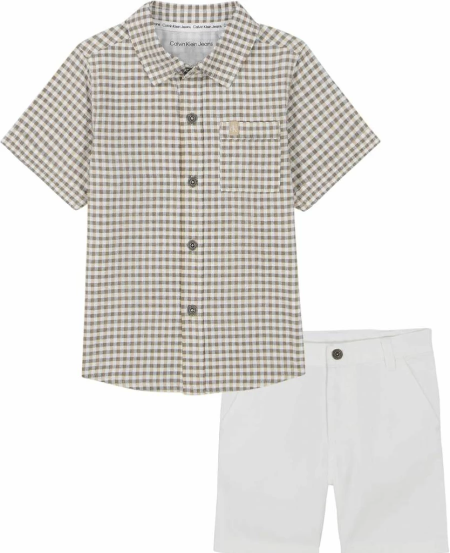 Calvin Klein Boys' 2-Piece Shirt and Shorts Set | Casual Summer Outfit for Kids
