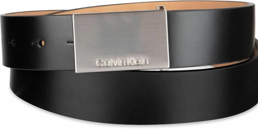 Calvin Klein Men's Genuine Leather Belt with Logo Buckle for Casual Wear