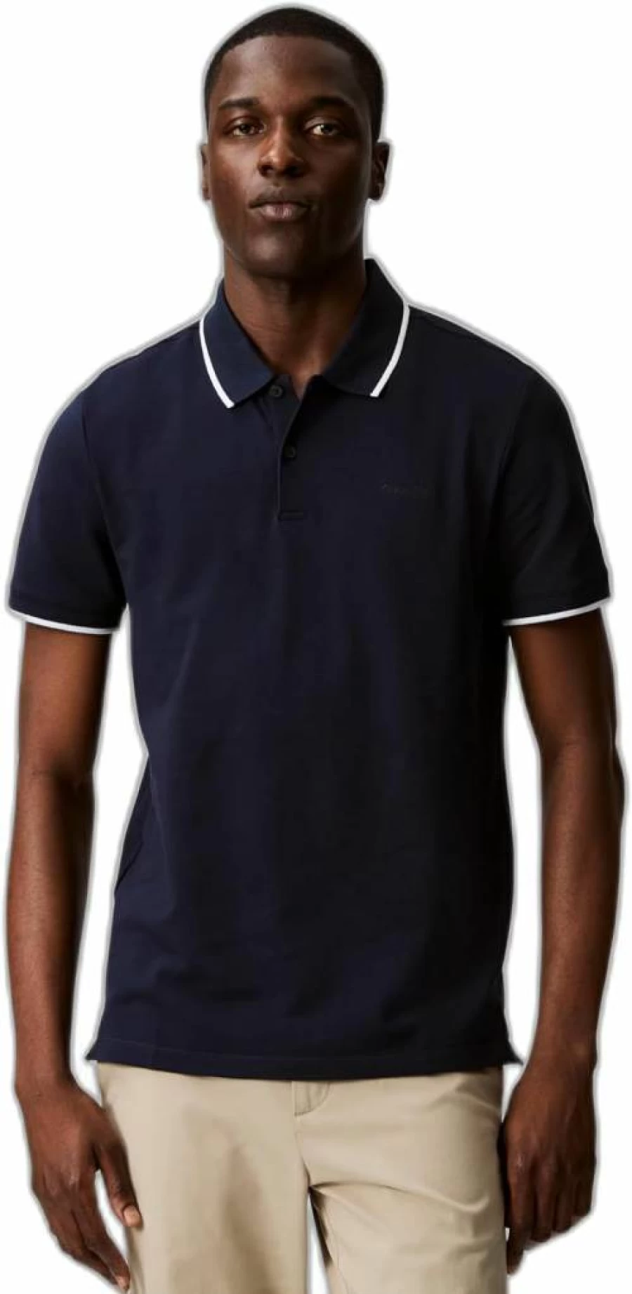 Calvin Klein Men's Solid Color Stretch Pique Polo Shirt with Tipped Collar