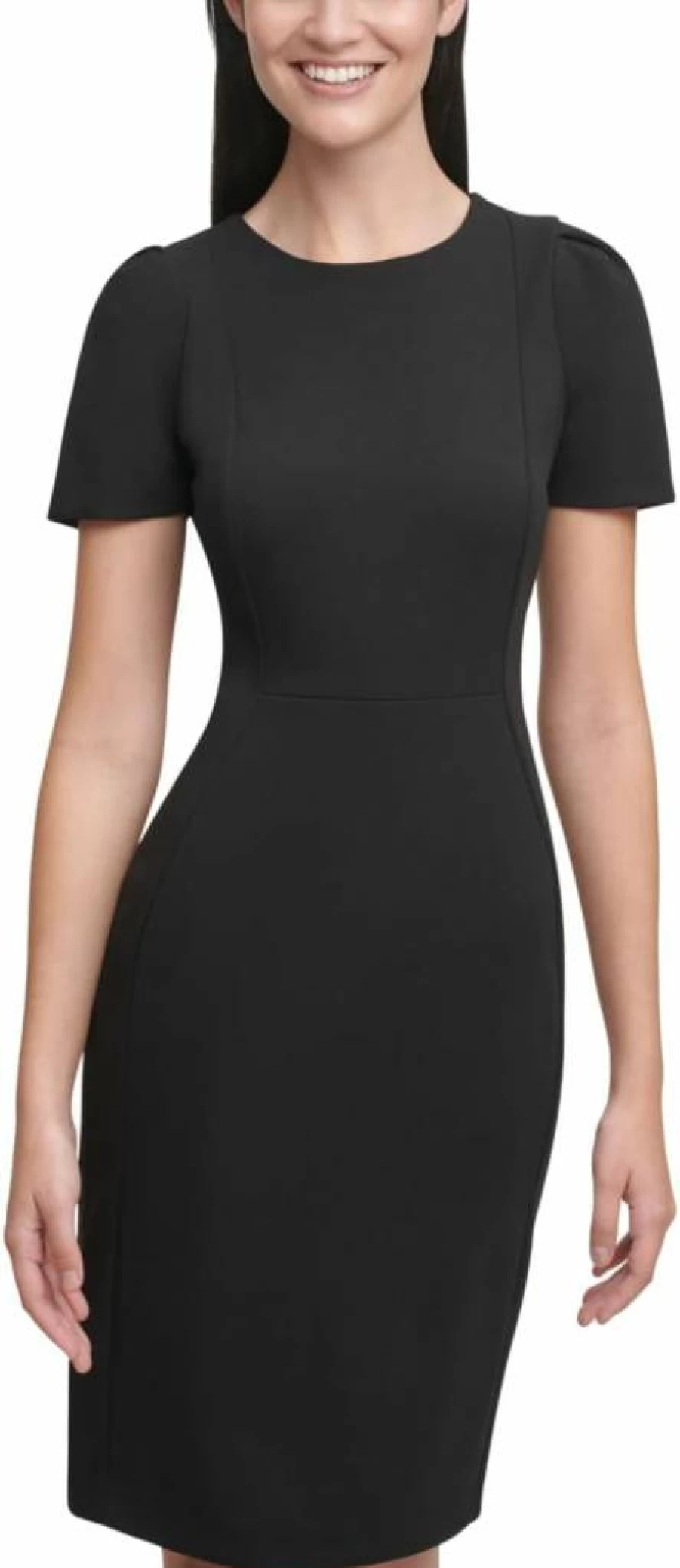 Calvin Klein Women's Short Sleeve Princess Seam Sheath Dress - Slim Fit Cocktail Office Wear
