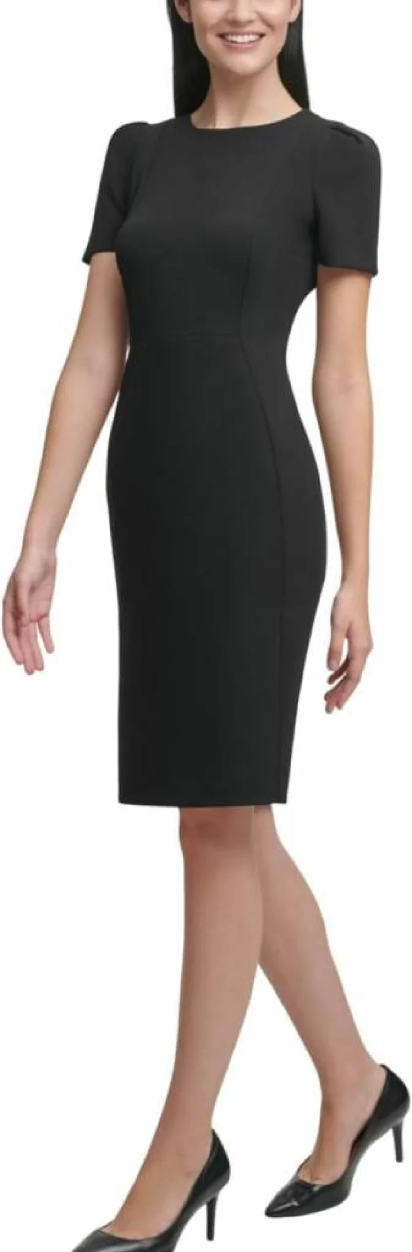Calvin Klein Women's Short Sleeve Princess Seam Sheath Dress - Slim Fit Cocktail Office Wear