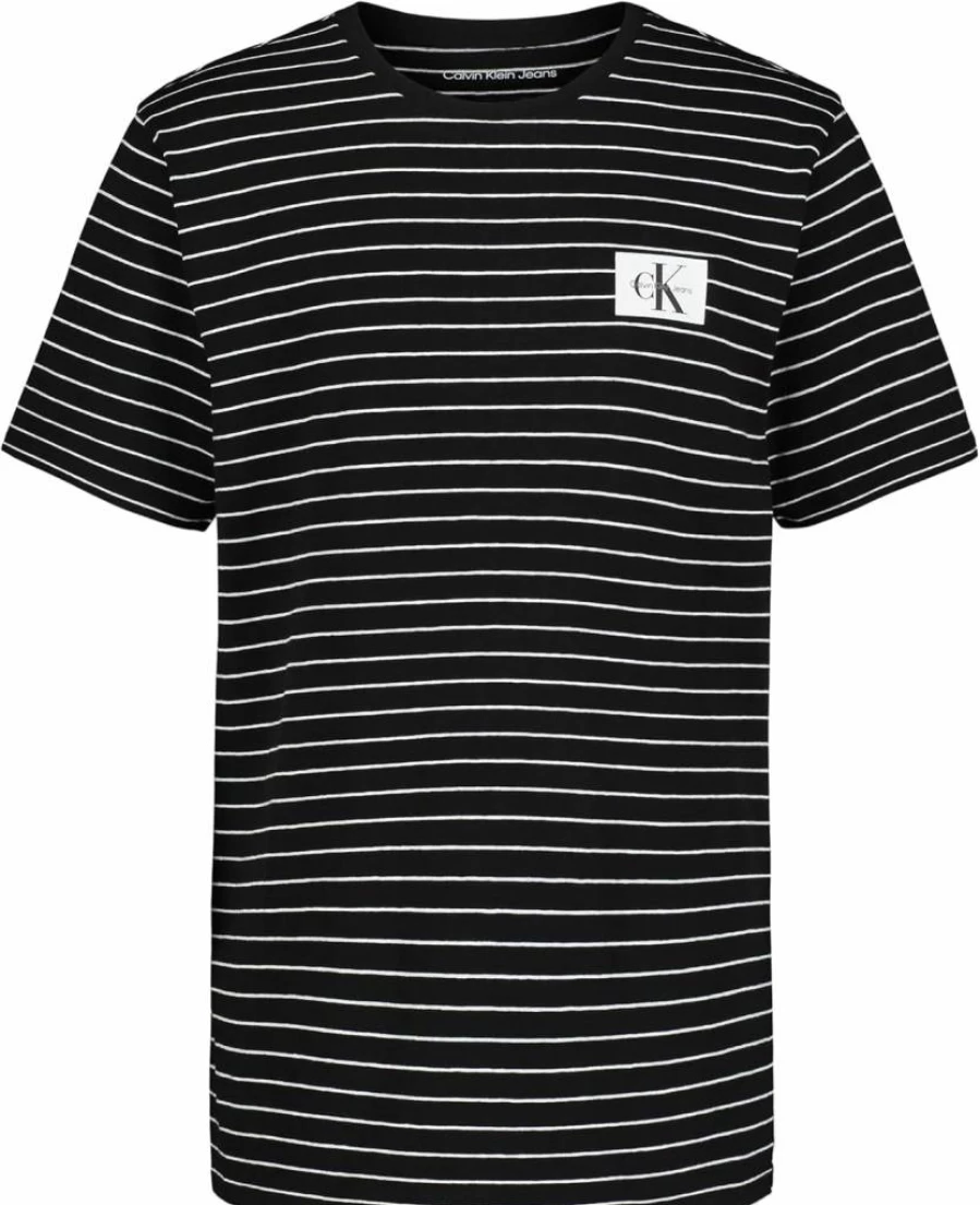 Calvin Klein Boys' Soft Striped Short Sleeve T-Shirt - Comfortable Relaxed Fit Crew Neck Tee