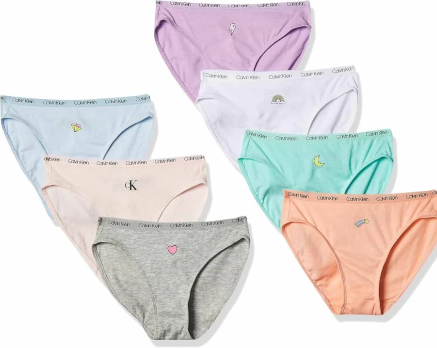 Calvin Klein Girls' Cotton Bikini Underwear 7-Pack - Soft Comfort Multipack