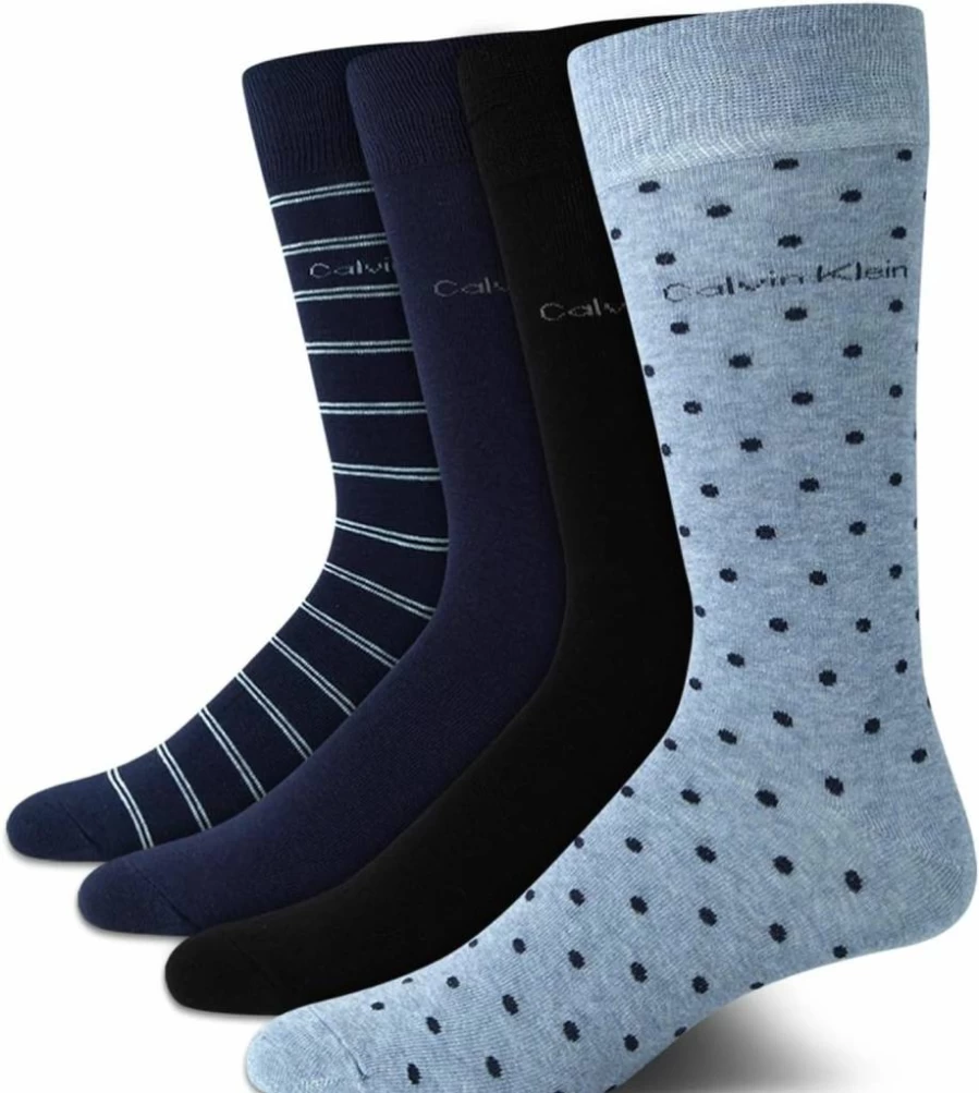 Calvin Klein Men's Cotton Blend Dress Socks 4-Pack - Soft Comfort Crew Socks for Men Sizes 7-12 - Stay Up Cuff Casual & Formal Wear