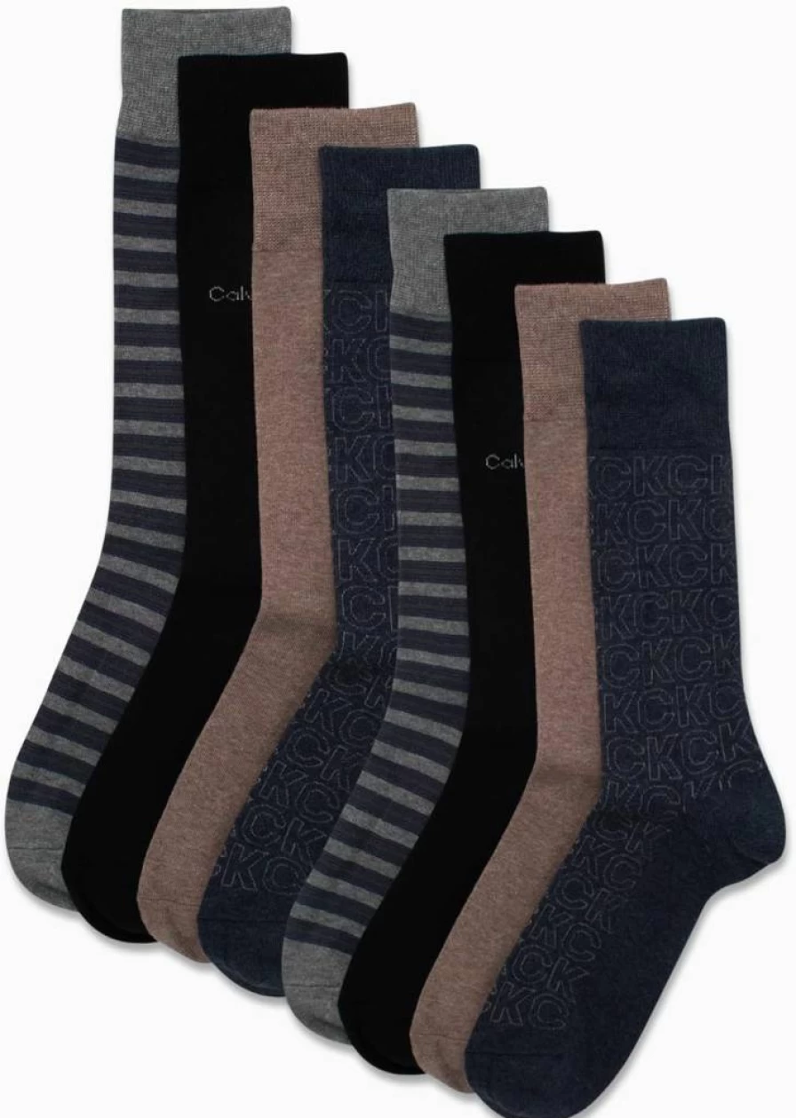 Calvin Klein Men's Lightweight Cotton Blend Crew Socks 8-Pack for Size 7-12 - Solid Color Dress Socks
