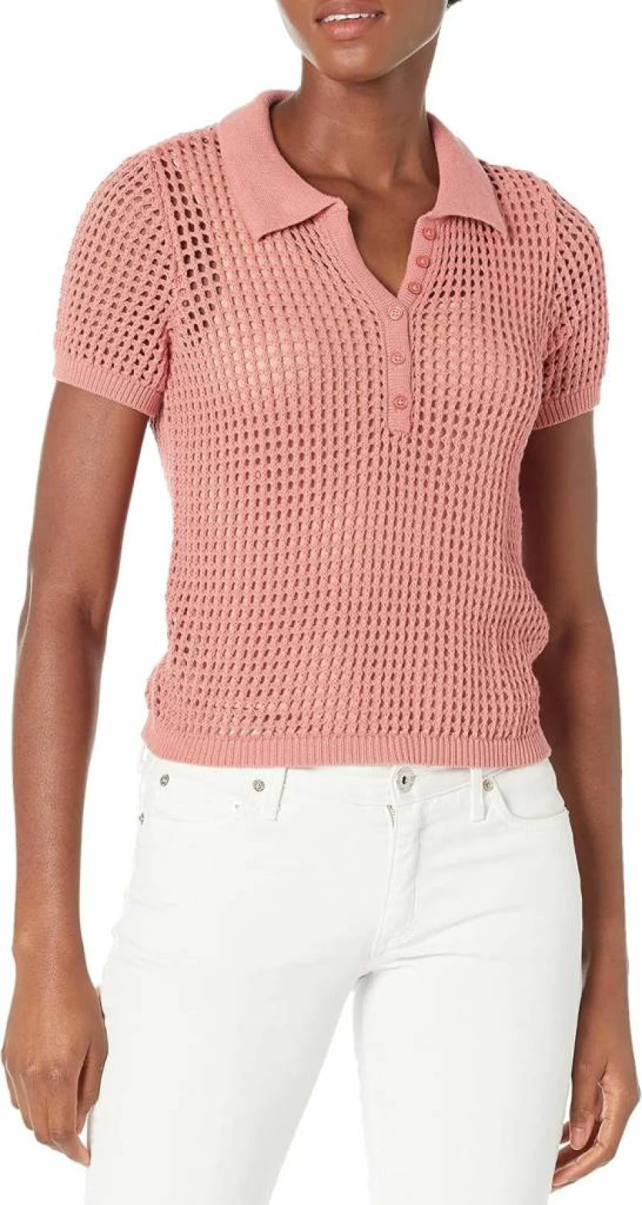 Calvin Klein Women's Breathable Open Stitch Cap Sleeve Polo Shirt - Classic Casual Top