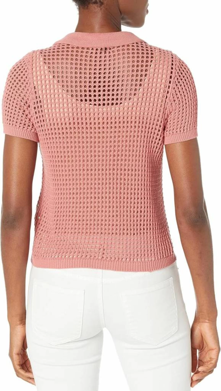Calvin Klein Women's Breathable Open Stitch Cap Sleeve Polo Shirt - Classic Casual Top