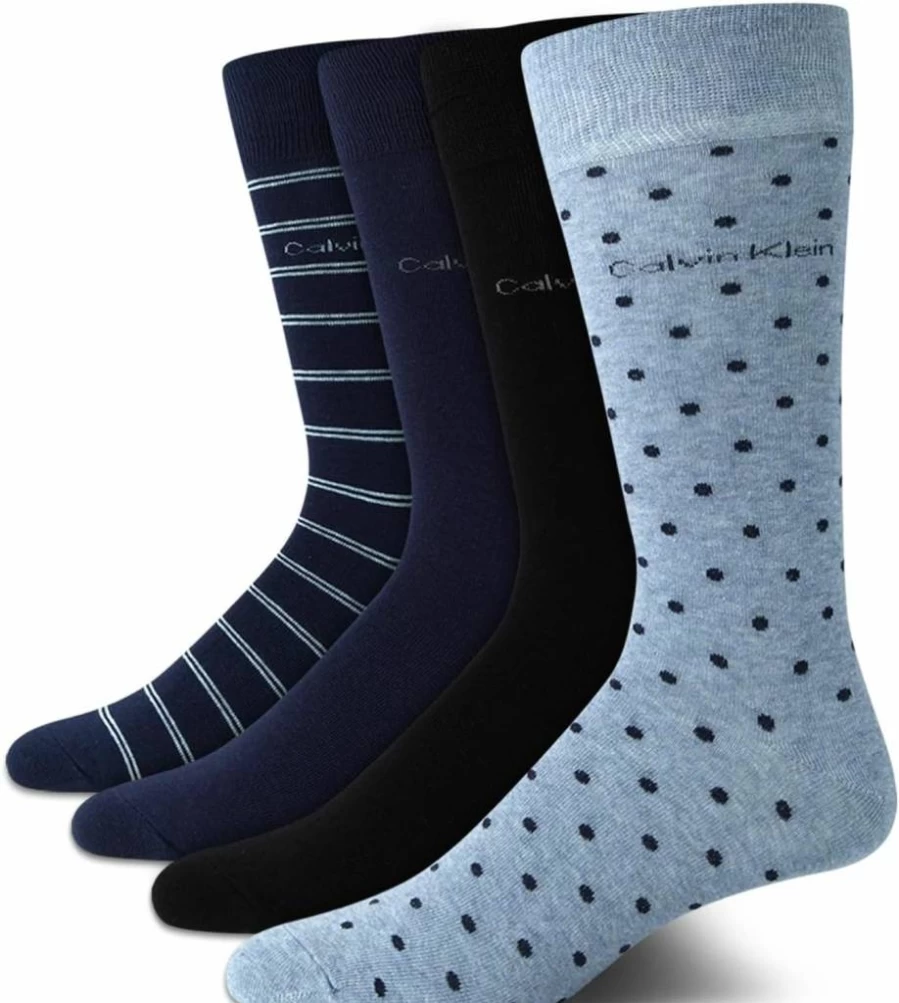 Calvin Klein Men's Cotton Blend Dress Socks 4-Pack - Soft Comfort Crew Socks for Men Sizes 7-12 with Stay-Up Cuff