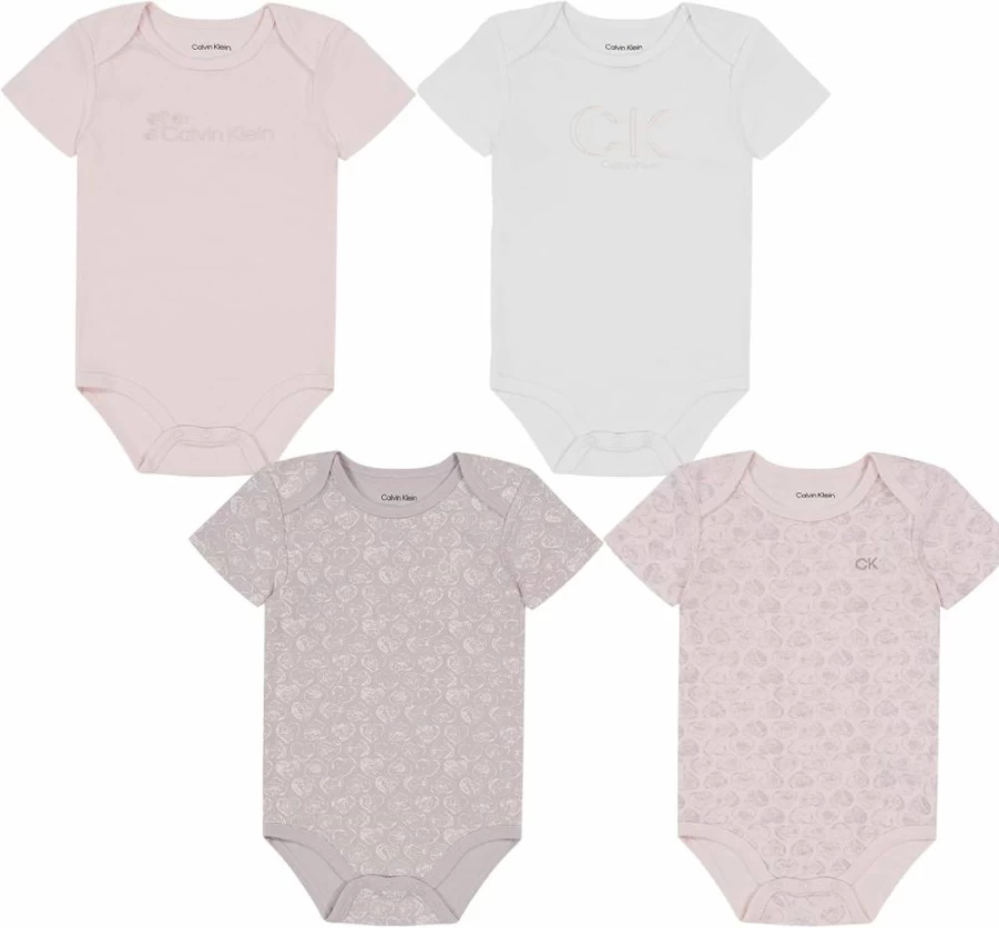 Calvin Klein Baby Girls 4-Pack Bodysuits | Soft Cotton Onesies for Infants & Toddlers