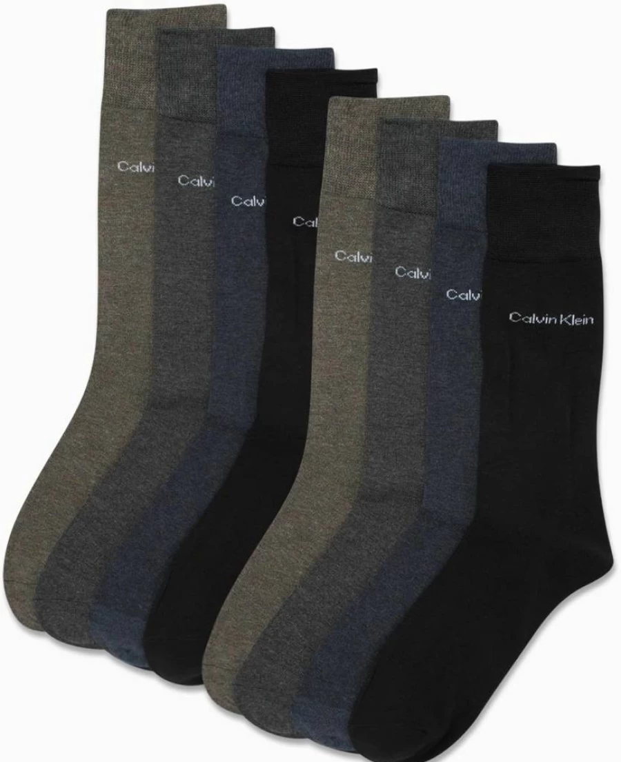 Calvin Klein Men's 8-Pack Cotton Mid-Crew Dress Socks for Work & Casual Wear (Sizes 7-12) - Breathable Comfort Socks