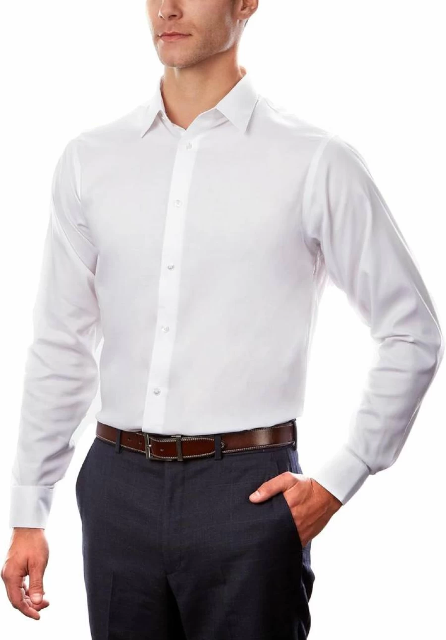 Calvin Klein Men's Non-Iron Regular Fit Stretch Dress Shirt - White, 17 Neck 34-35 Sleeve, Solid Classic Office Shirt