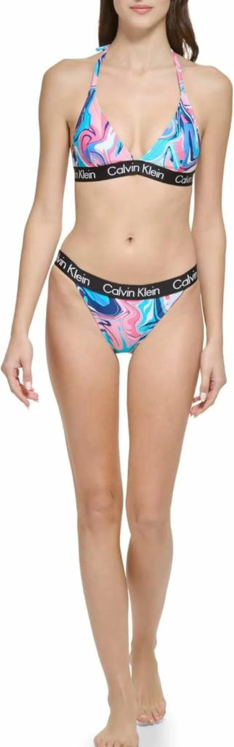Calvin Klein Women's Logo Triangle Bikini Set - Low Waist Elastic Swimwear Two-Piece