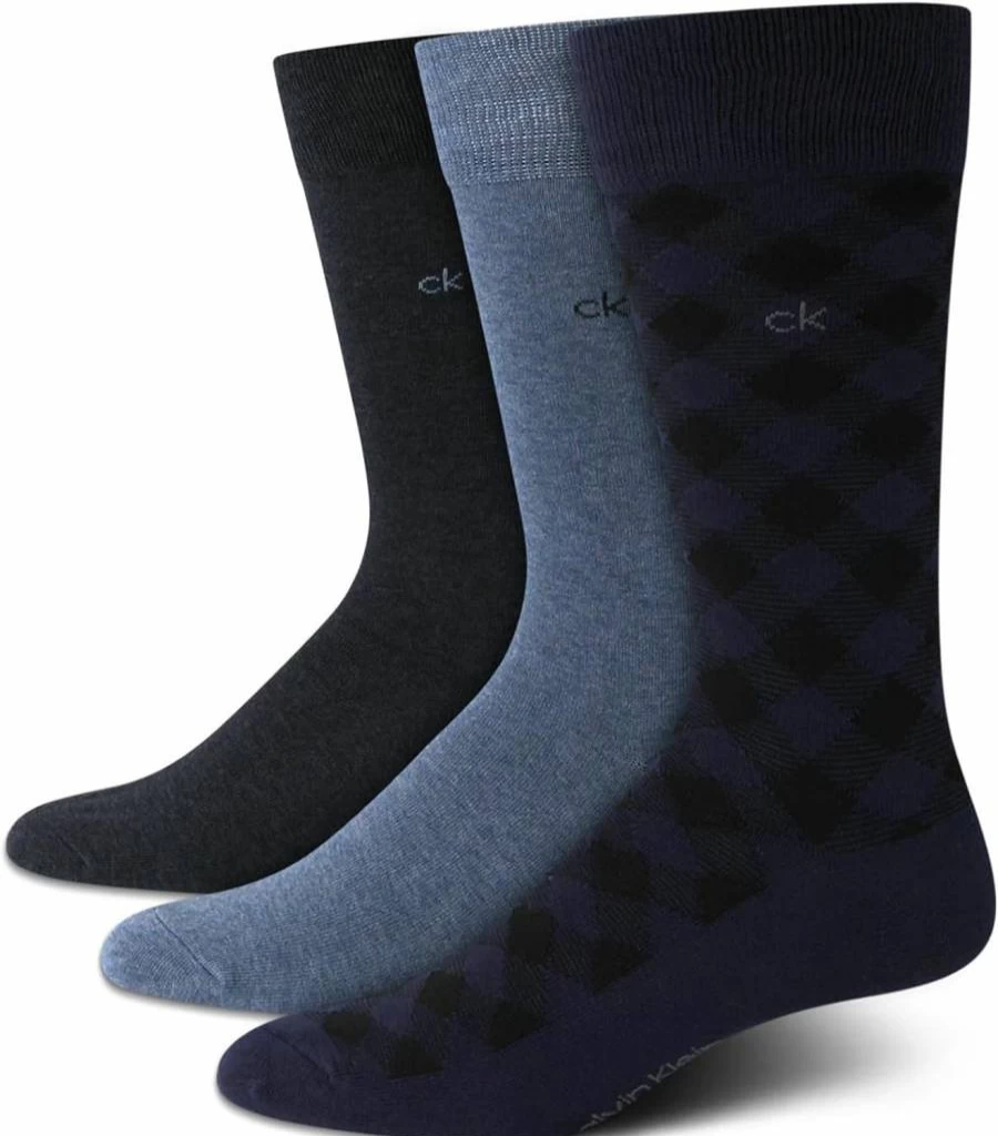 Calvin Klein Men's 3-Pack Patterned Crew Dress Socks for Casual & Formal Wear