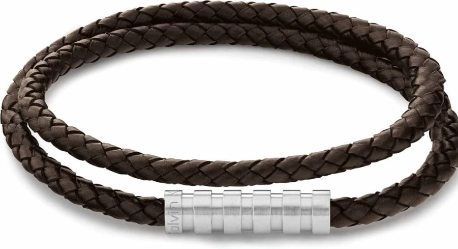 Calvin Klein Men's Modern Braided Leather Bracelet with Magnetic Closure – Sleek Architectural Design