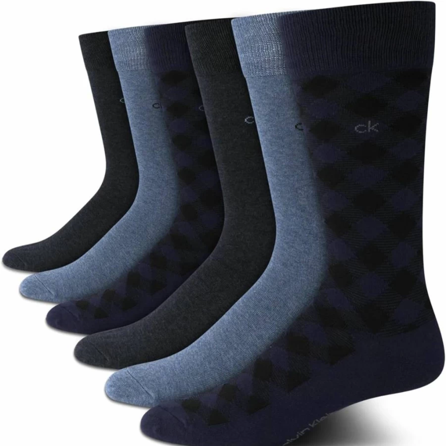 Calvin Klein Men's Dress Socks 6-Pack - Classic Comfort Stay-Up Cuff Mixed Patterns for Men Sizes 7-12