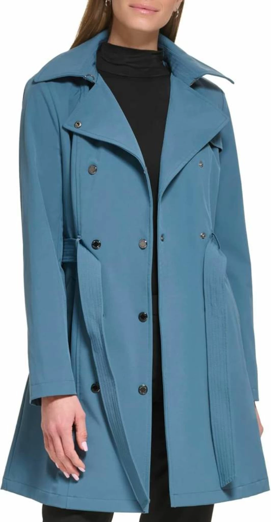 Calvin Klein Women's Waterproof Double Breasted Trench Coat with Detachable Hood | Belted Rain Jacket