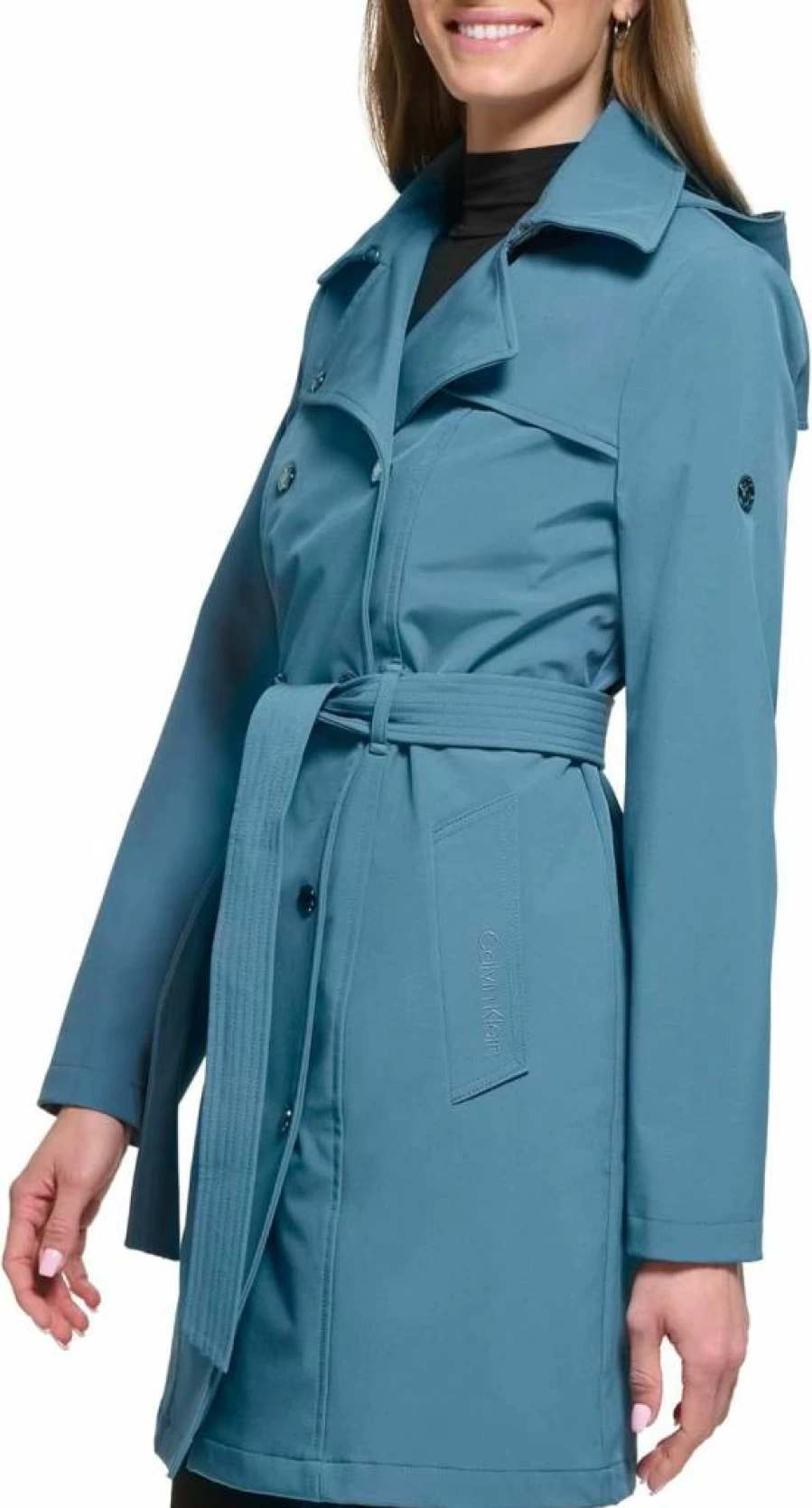 Calvin Klein Women's Waterproof Double Breasted Trench Coat with Detachable Hood | Belted Rain Jacket