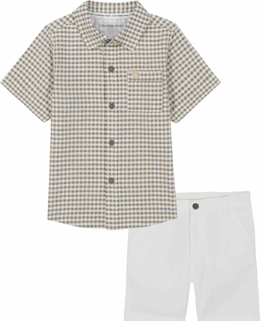 Calvin Klein Boys' 2-Piece Shirt and Shorts Set for Kids - Casual Summer Outfit