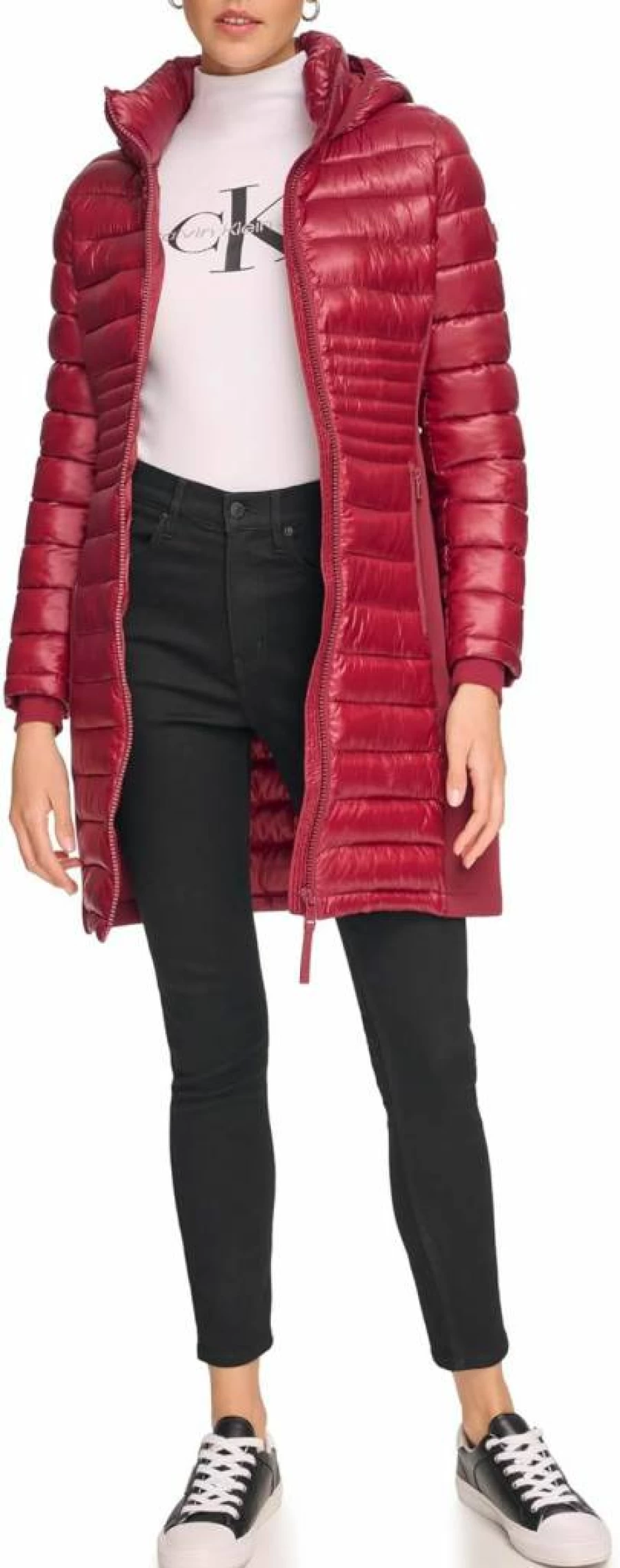 Calvin Klein Women's Lightweight Long Puffer Jacket | Warm Winter Coat | Slim Fit Fashion Outerwear