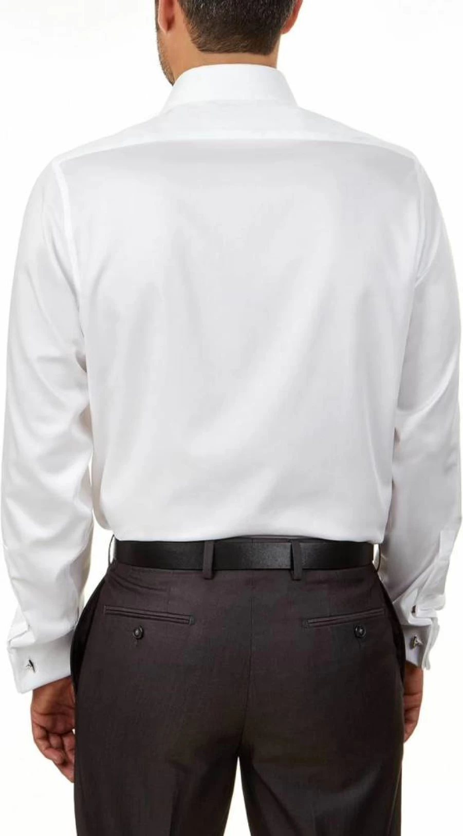 Calvin Klein Men's White Slim Fit Non-Iron French Cuff Dress Shirt with Herringbone Pattern, 18 Neck 34-35 Sleeve