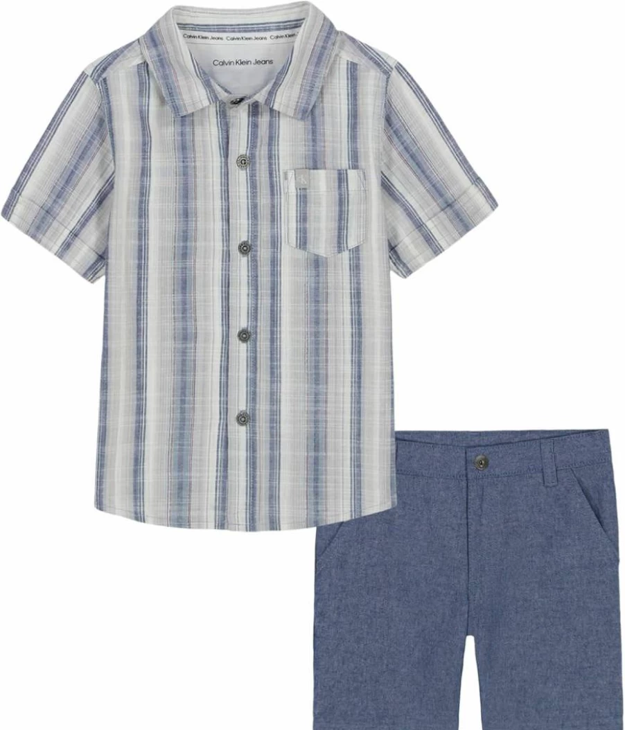 Calvin Klein Baby Boys' 2-Piece Shirt and Shorts Set | Casual Outfit for Toddlers