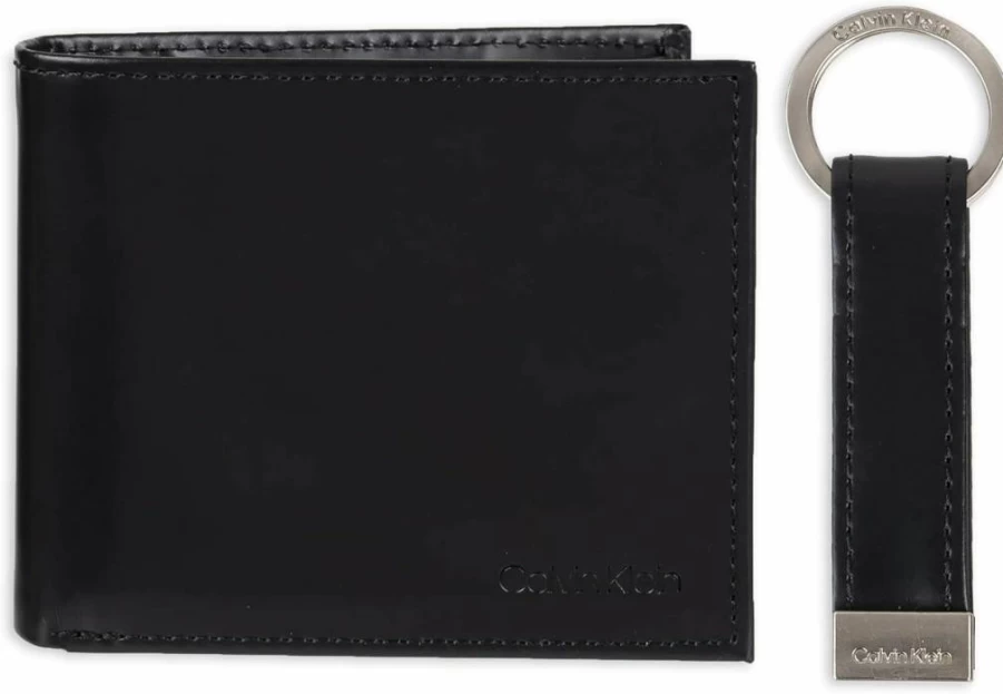 Calvin Klein Men's Minimalist Bifold Wallet & Card Holder Set - Slim RFID Blocking Leather Wallets for Men