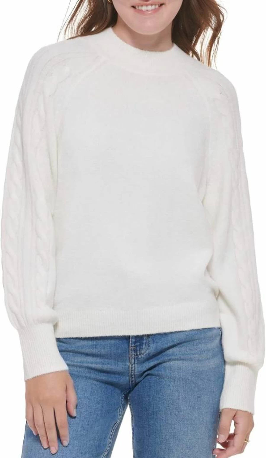 Calvin Klein Women's Cable Knit Sweater Long Sleeve Round Neck Pullover