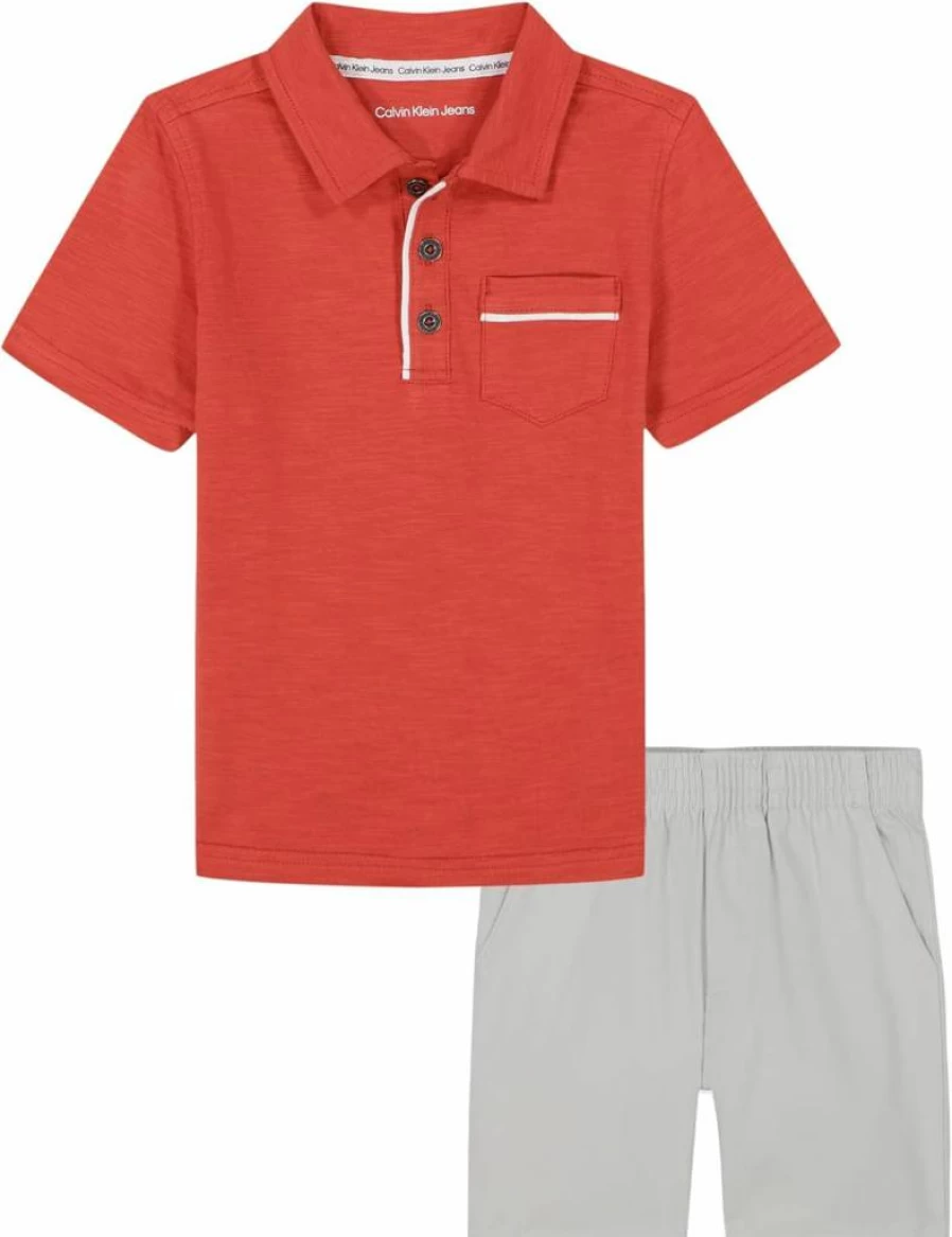 Calvin Klein Boys' 2-Piece Polo and Shorts Set | Classic Cotton Outfit for Kids