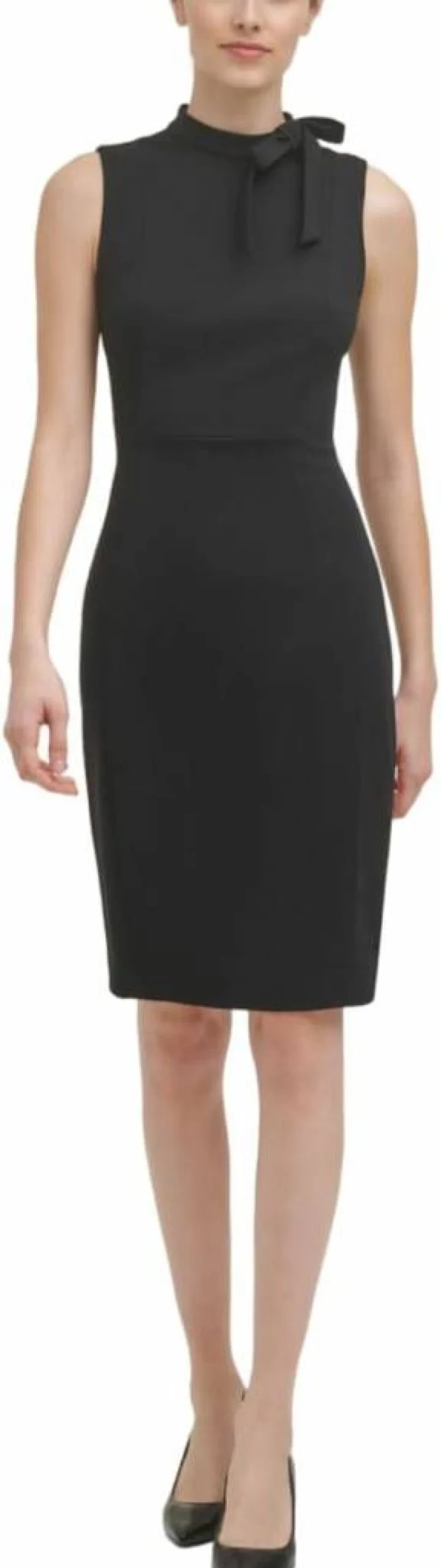 Calvin Klein Women's Tie Neck Sleeveless Sheath Dress with Seamed Detailing
