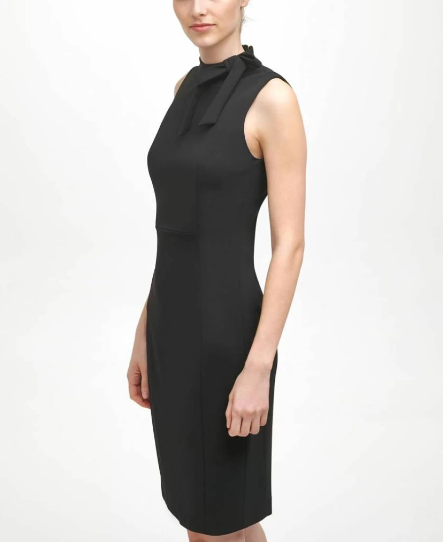 Calvin Klein Women's Tie Neck Sleeveless Sheath Dress with Seamed Detailing
