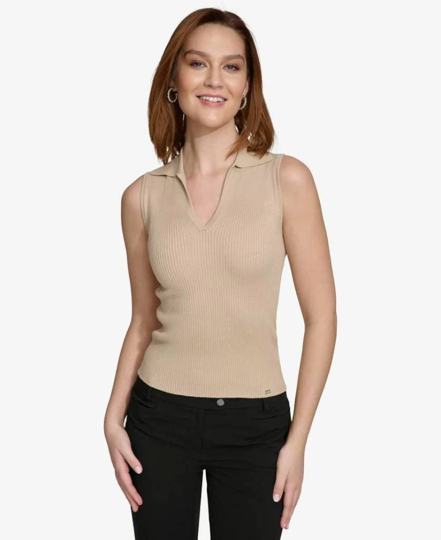 Calvin Klein Women's Pleated Neckline Sleeveless Camisole Top