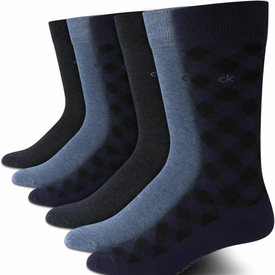 Calvin Klein Men's Classic Comfort Dress Socks - 6 Pair Pack with Stay-Up Cuff, Mixed Patterns for Sizes 7-12