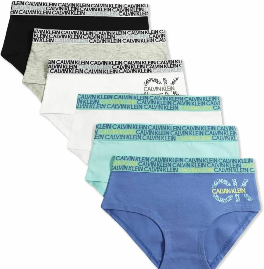 Calvin Klein Girls Cotton Hipster Panties 6-Pack - Soft Underwear for Teens & Kids