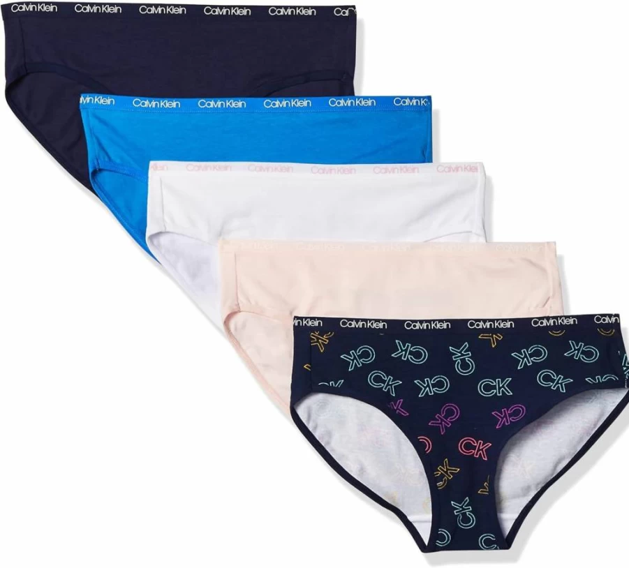 Calvin Klein Girls' Cotton Bikini Underwear 5-Pack - Soft Breathable Panties for Kids