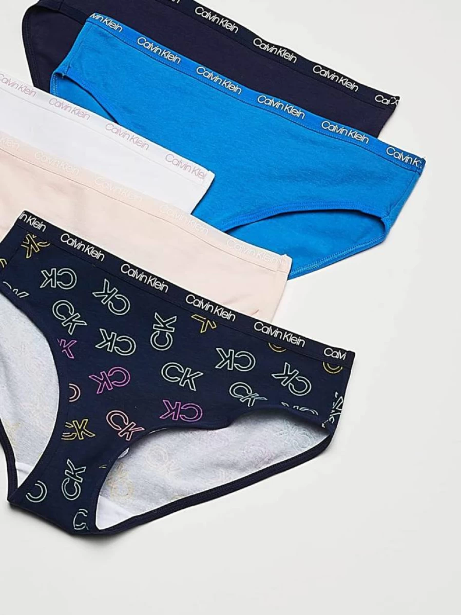 Calvin Klein Girls' Cotton Bikini Underwear 5-Pack - Soft Breathable Panties for Kids