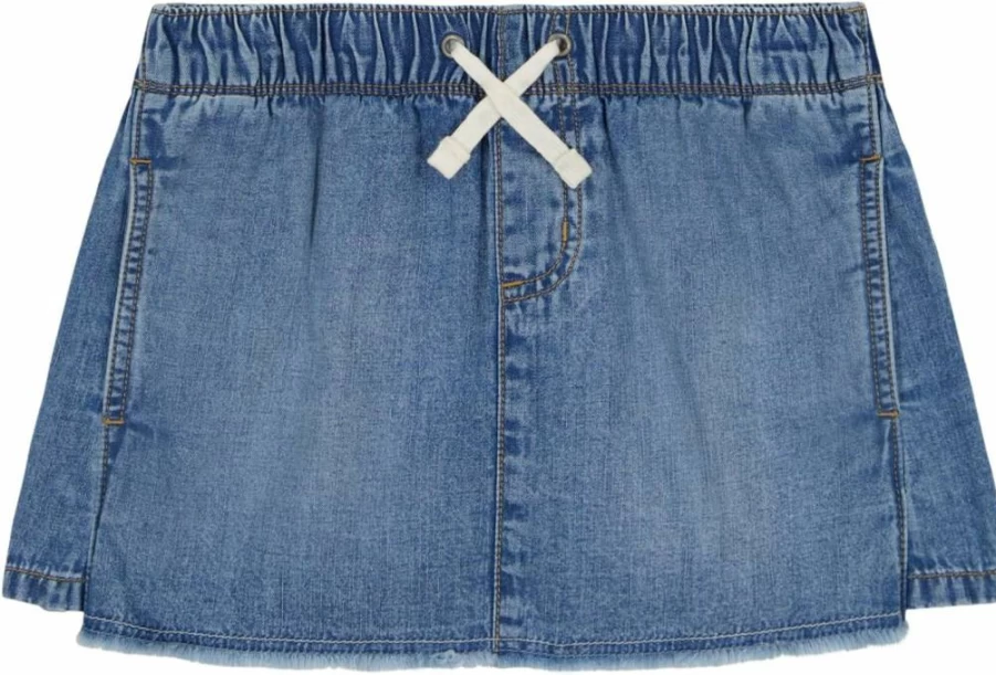 Calvin Klein Girls' Denim Scooter Shorts with Drawstring Waist - Mid-Rise Comfort Fit