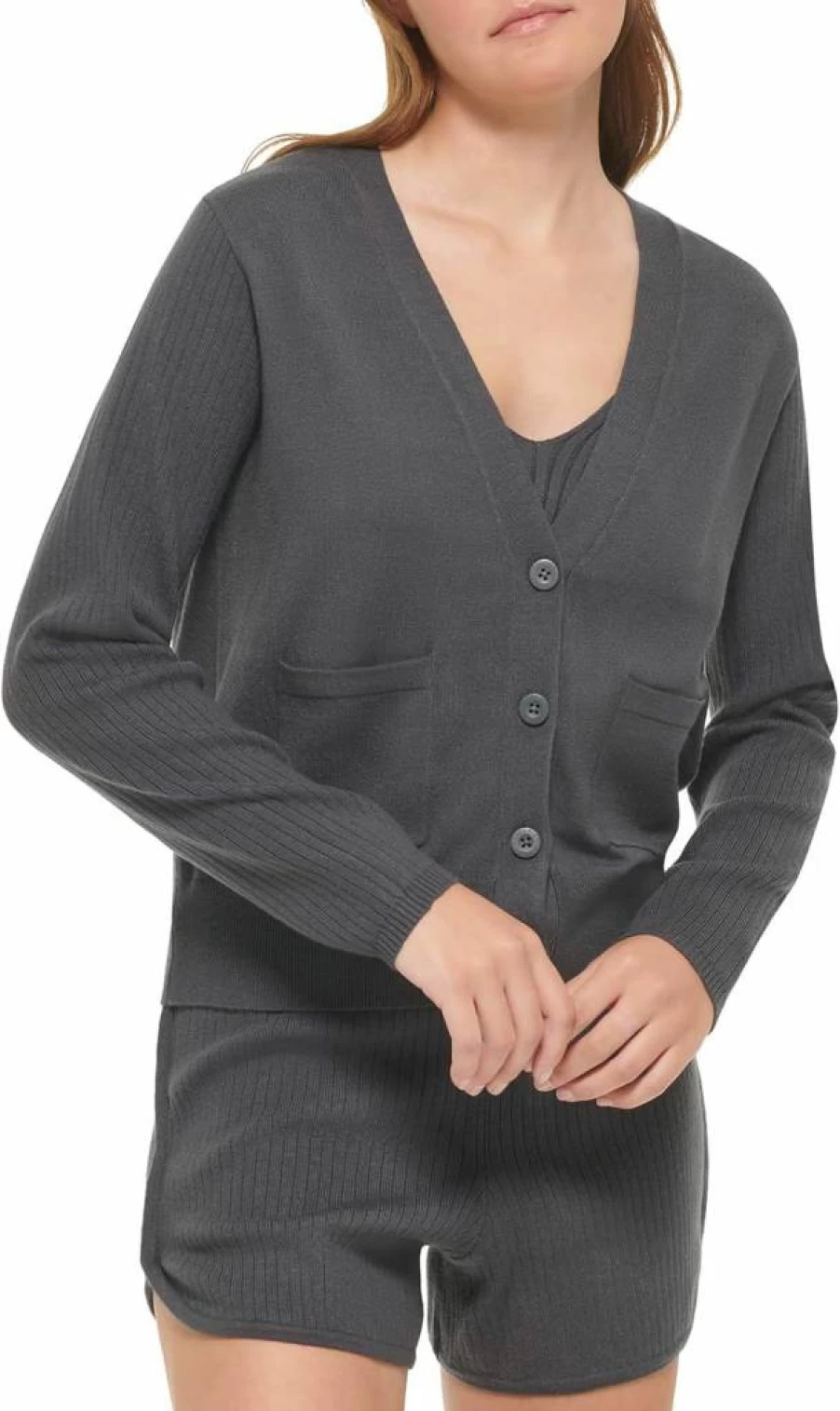 Calvin Klein Women's Button-Up Sweater with Front Pockets | Casual Comfort Knit Top