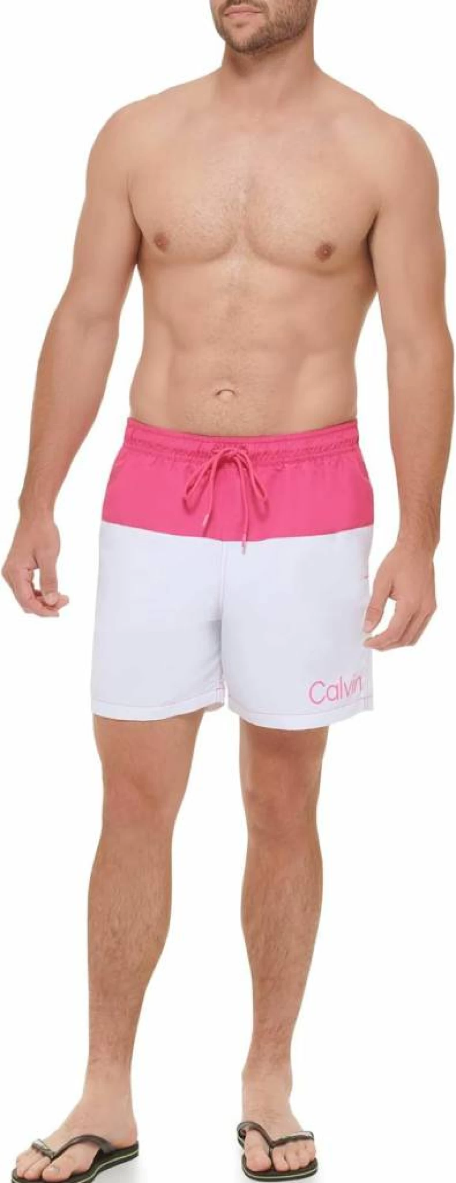 Calvin Klein Men's UV Protection Swim Trunks with Two-Tone Logo - Quick Dry Beach Shorts