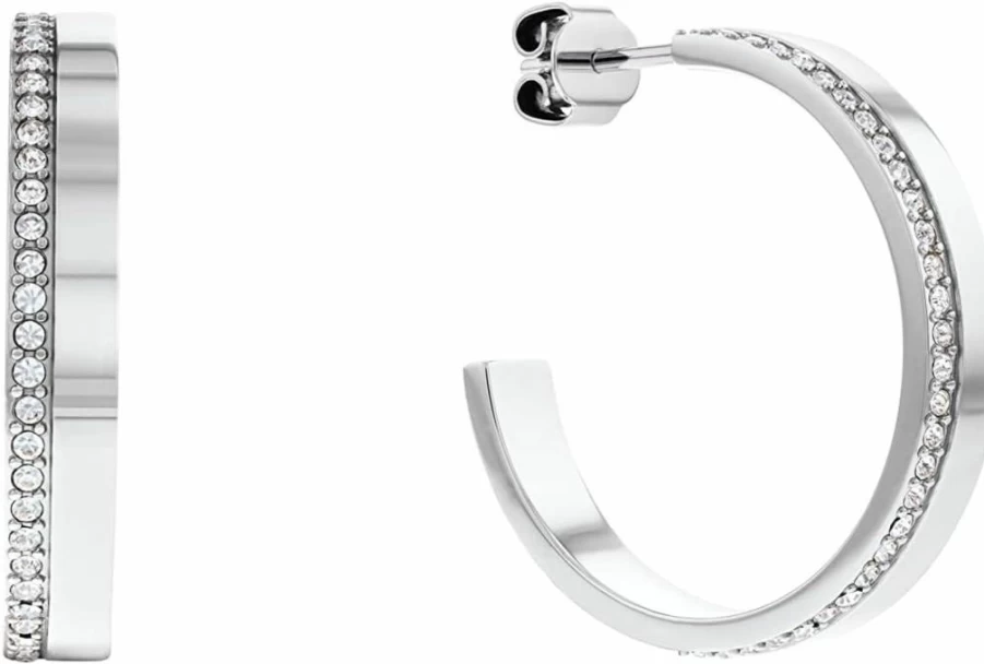 Amazon Women's Minimalist C-Shape Earrings: Sleek Linear Design with Crystal Accents