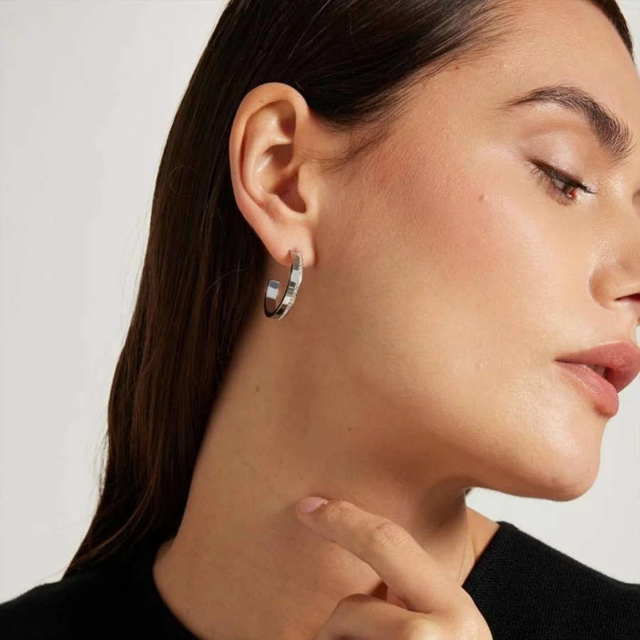 Amazon Women's Minimalist C-Shape Earrings: Sleek Linear Design with Crystal Accents