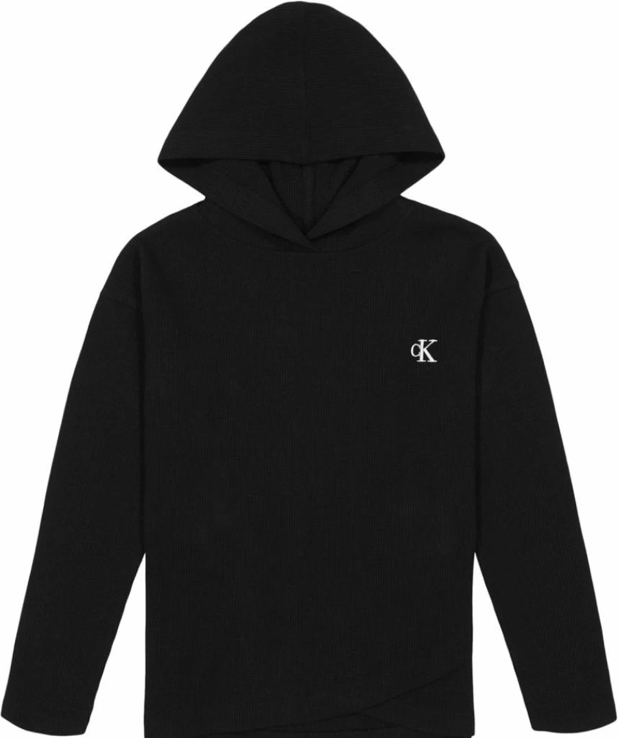 Calvin Klein Girls' Long Sleeve Logo Print Cotton Crewneck Tee