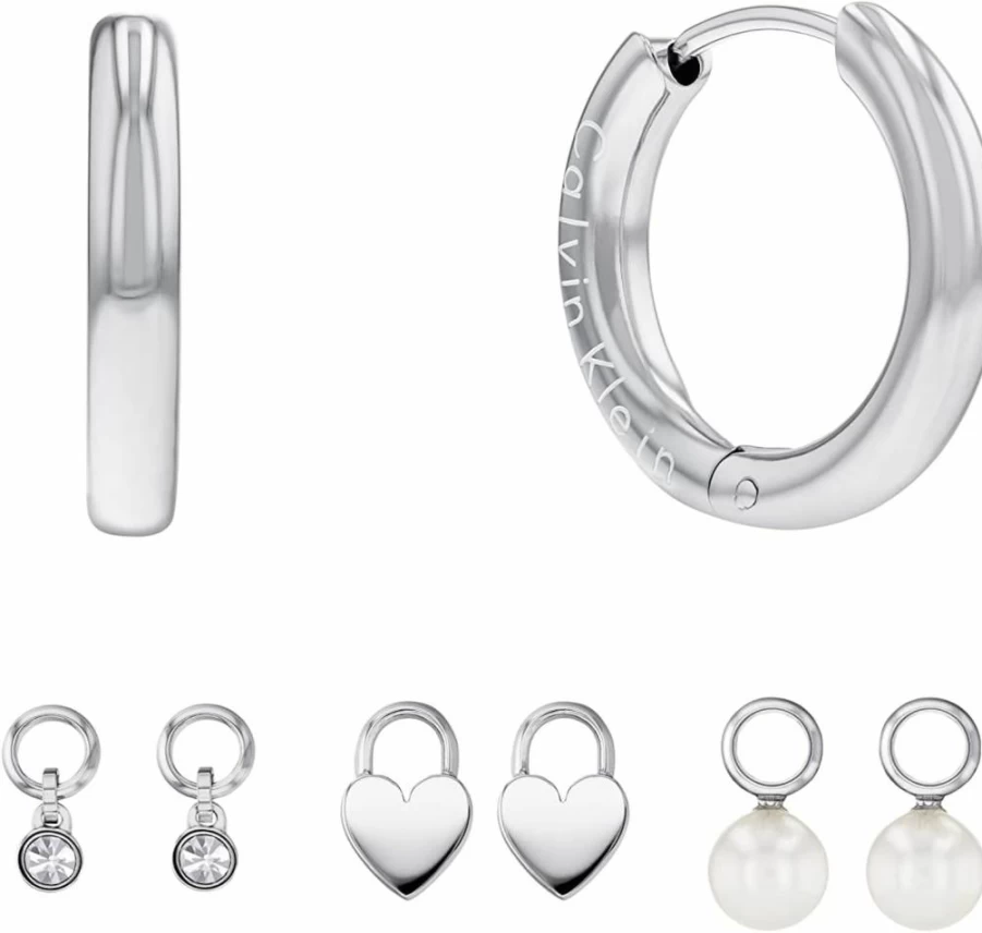 Calvin Klein Silver Dangle Drop Earrings Gift Set for Women - Model 35700001